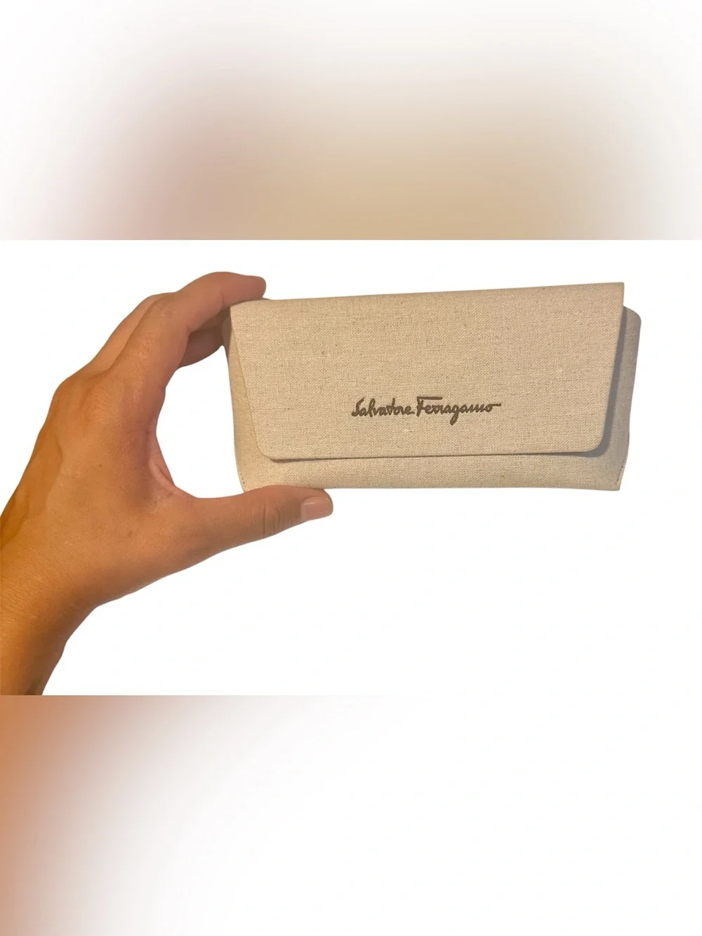 Authentic Salvatore Ferragamo Eyewear Sunglasses Case Cream Beige Tan Canvas